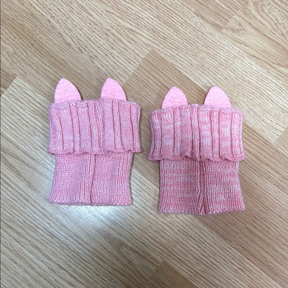 Gertex Girls One Size Pink Cat Face Knit Boot Cuffs Winter Boot Toppers Cute